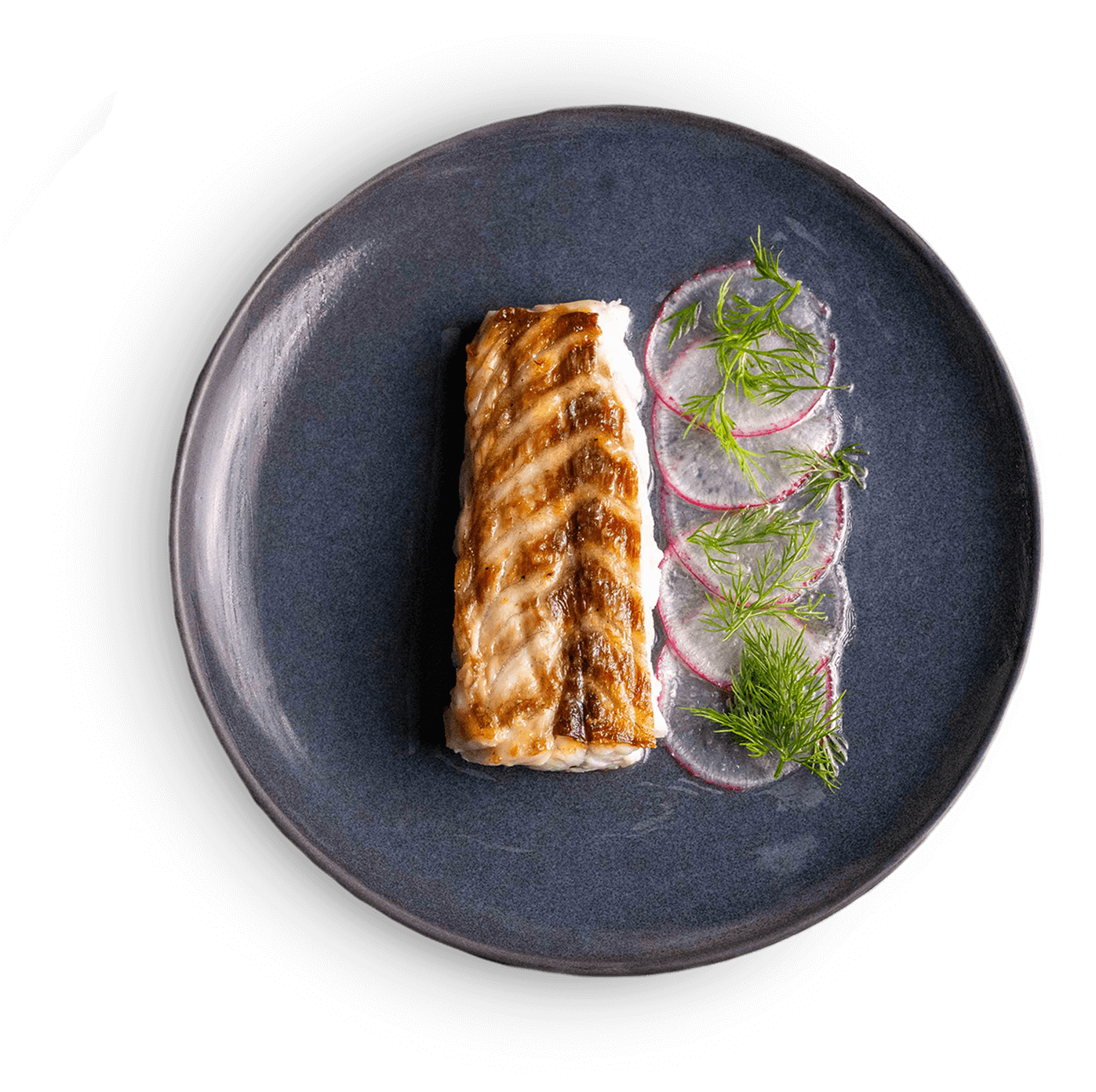 Cooked Opal Barramundi presented as a fine dining dish using premium white fish